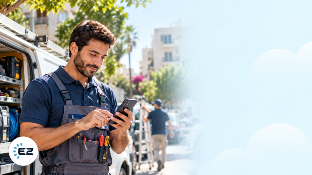 Employee using a mobile app to stay connected with schedules and team updates