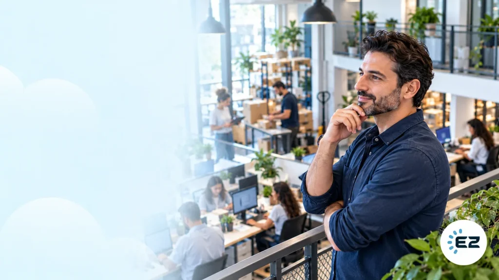 Business owner evaluating a time clock system for his team