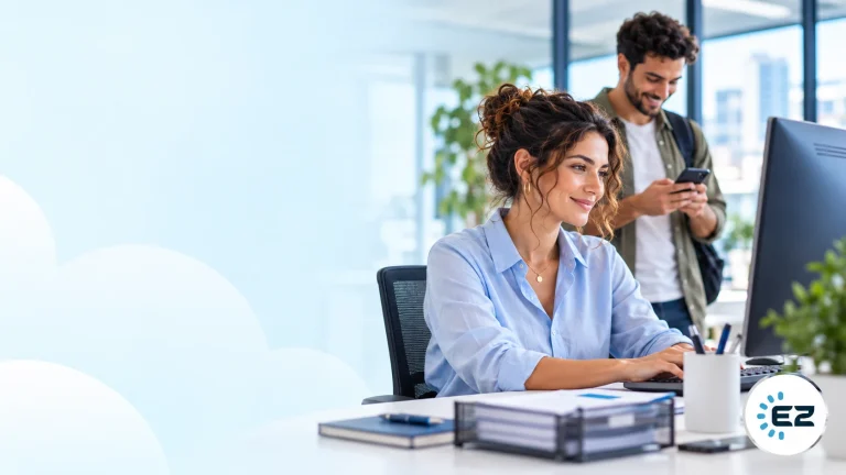 Manager reviewing hour alerts at her desk