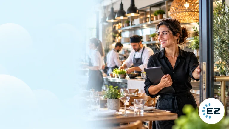 Restaurant manager with staff during a shift
